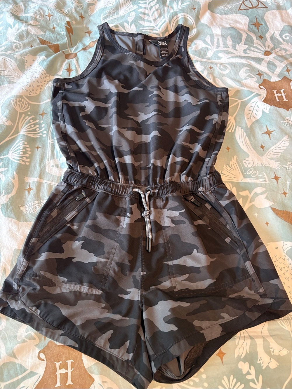Athleta girl 8-10 Black and Gray Camo Girls Romper
